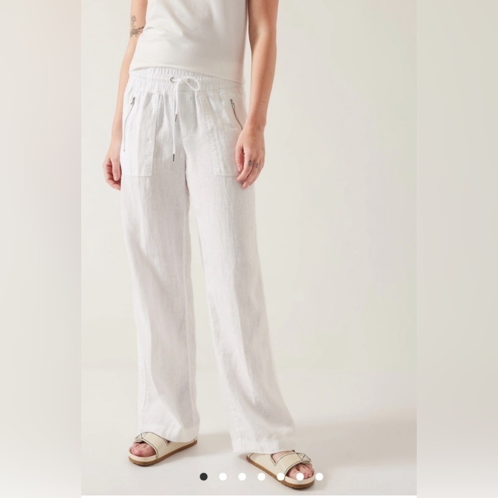 Athleta White Linen Drawstring Wide-Leg Pants